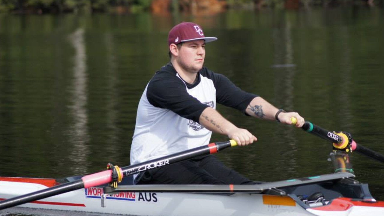 Joe rowing post-accident. Picture: Supplied.