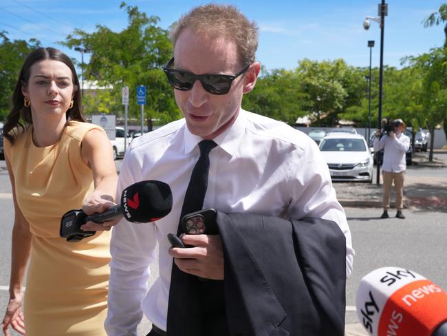 ADELAIDE, AUSTRALIA - NewsWire Photos NOVEMBER 15, 2024: Former South Australian Liberal leader David James Speirs appeared in Christies Beach Magistrates Court on a drug supply charge. The charge follows video footage of Mr Speirs appearing to snort a white powder substance in his kitchen in June. Mr Speirs has claimed the video is a Ãdeep fakeÃ and has indicated he will fight the charges against him. Speirs arriving at court Picture:  NewsWire / Dean Martin