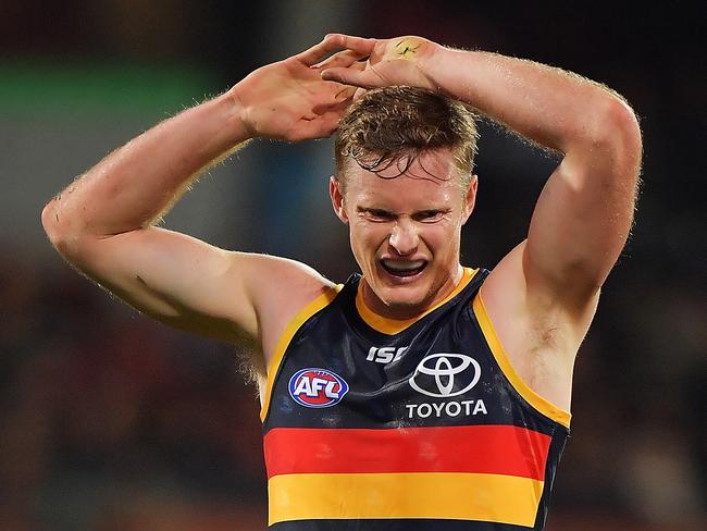 Alex Keath of the Crows during Round 19 AFL match between Adelaide and the Melbourne Demons at Adelaide Oval. Picture: Daniel Kalisz/Getty Images