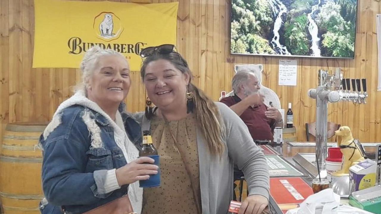 Jess and Teena enjoying a beer at the Golden Spurs Hotel at the weekend.