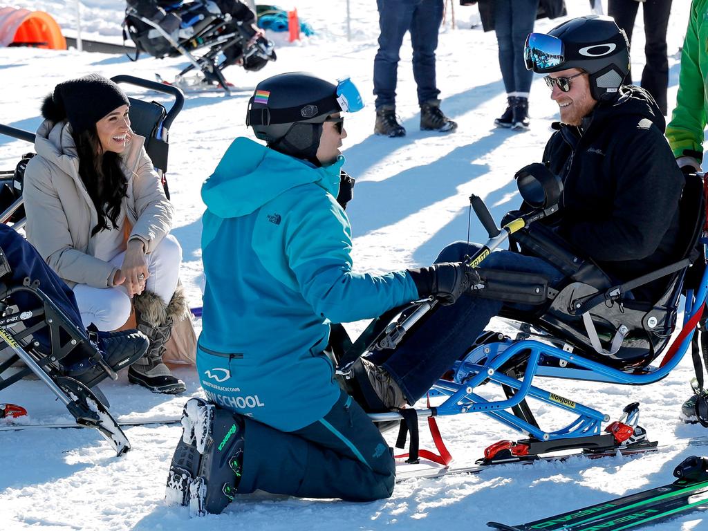 Prince Harry tries an adaptive ski at Whistler. Picture: AFP