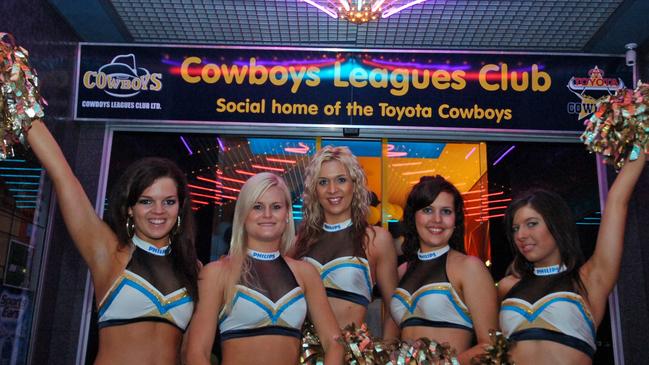 NEWS: North Queensland supporters after the win over the Warriors at Cowboys Leagues Club. Cheerleaders Tamara Turnball, Hayley Blennerhassett, Morgan Stephens, Cassandra Pardon and Holly-Jane Watkins.