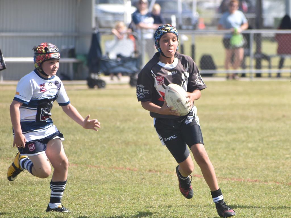 Libaan Hajiyussuf in the Magpies and Bulldogs White clash in the RLMD U11 Mixed division at RLMD Fields, August 7, 2021. Picture: Matthew Forrest