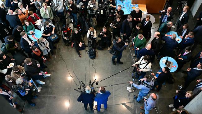 The co-leaders of the far-right Alternative for Germany (AfD) party, Alice Weidel and Tino Chrupalla, deliver a statement. Picture: AFP