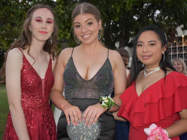 Grace Alexander, Lily Daniel and Danica Barribal at the Mackay North State High School Year 12 formal at the Mackay Entertainment and Convention Centre, Saturday November 21, 2020. Picture: Heidi Petith