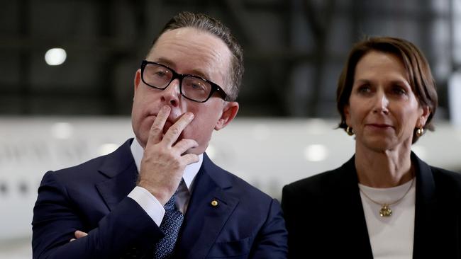 Virgin CEO Jayne Hrdlicka keeps an eye on her friend and arch business rival, Qantas CEO Alan Joyce. Picture: Dylan Coker