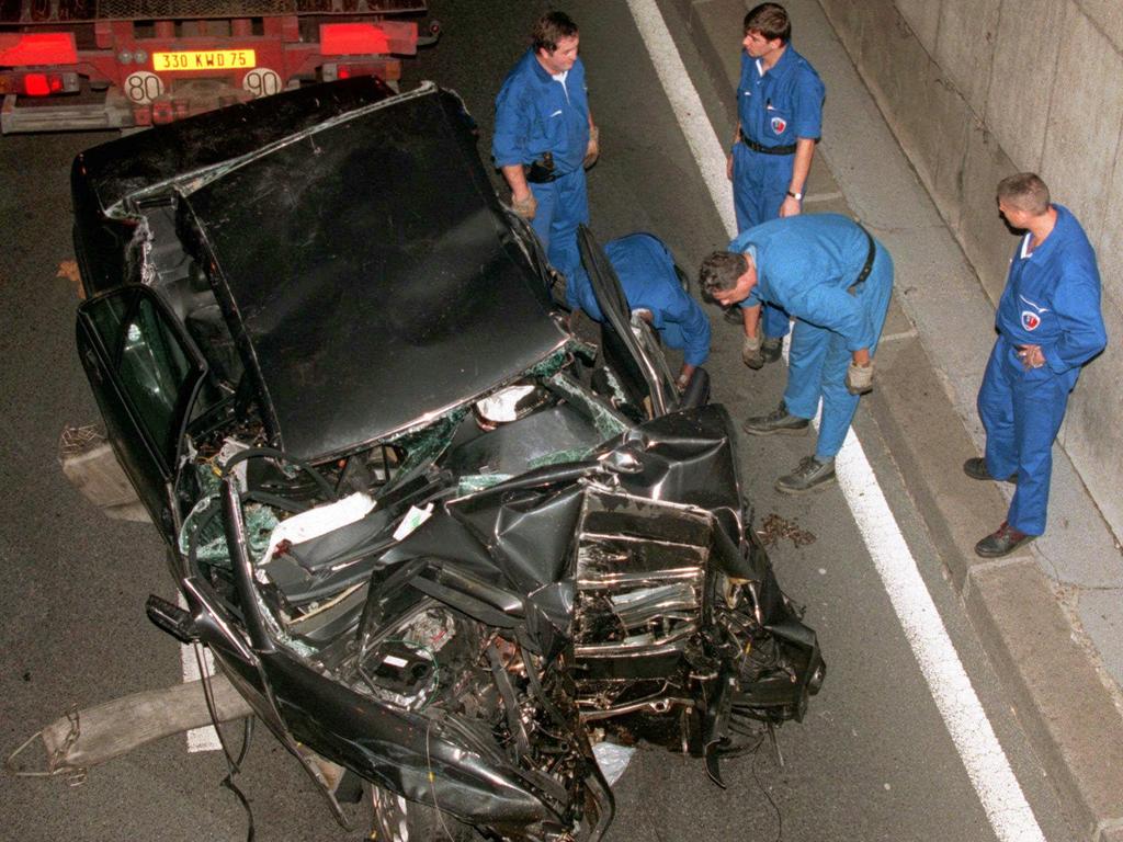 The wreckage of car in the Pont d'Alma tunnel in Paris in which Diana, Princess of Wales, was killed.