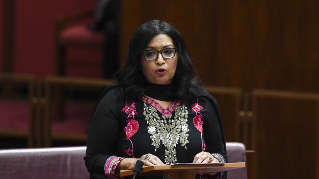 Australian Greens Senator Mehreen Faruqi delivers her maiden speech in 2018.