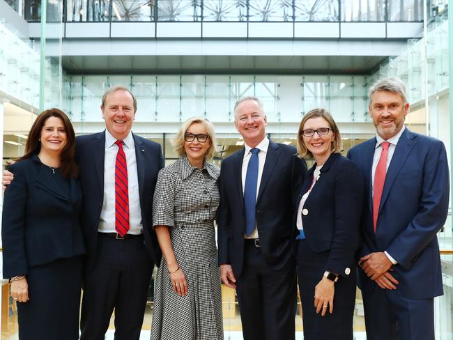 14/11/18: L to R..Channel 9 Board of Directors, Catherine West, Chairman, Peter Costello, Janette Kendall, CEO Hugh Marks, Samantha Lewis and David Gyngell at the Nine Entertainment AGM in Sydney. John Feder/The Australian.