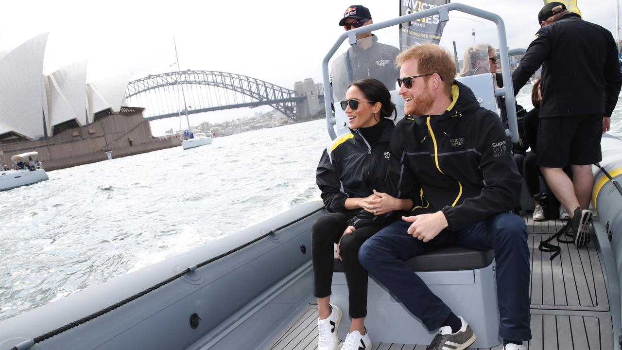 Prince Harry, Duke of Sussex and Meghan, Duchess of Sussex on Sydney Harbour in 2018. Picture: Chris Jackson/Getty Images for the Invictus Games Foundation