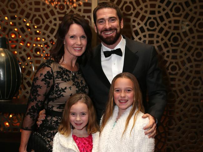 AFL Hall of Fame. Megan and Jason Akermanis with children Sienna and Charlotte. Picture: Julie Kiriacoudis