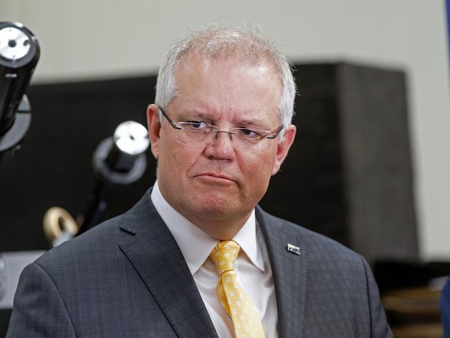 SYDNEY, AUSTRALIA - NewsWire Photos JULY 2: Australian Prime Minister Scott Morrison is pictured as he attends a media opportunity at  defence and space technology company Electro Optic Systems (EOS) in Hume, Canberra. Picture: NCA NewsWire / Terry Cunningham