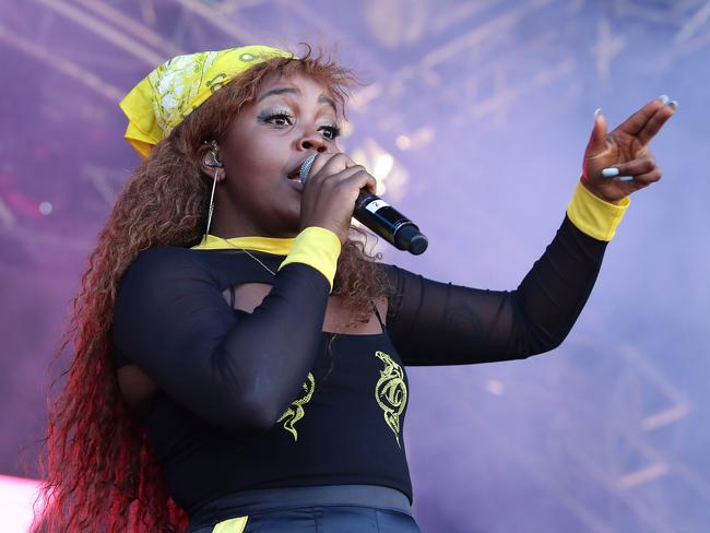 Tkay Maidza performs on stage at The Park on AAMI Victoria Derby Day. Picture: Matt King, Getty Images.