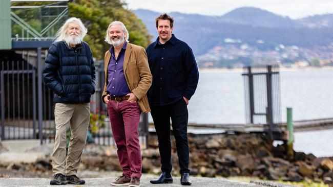 Friends of the Battery Point Walkway, Jim Gandy, David Hook and Chris Shurman at the site of the proposed walkway from Battery Point to Sandy Bay. Picture: Linda Higginson