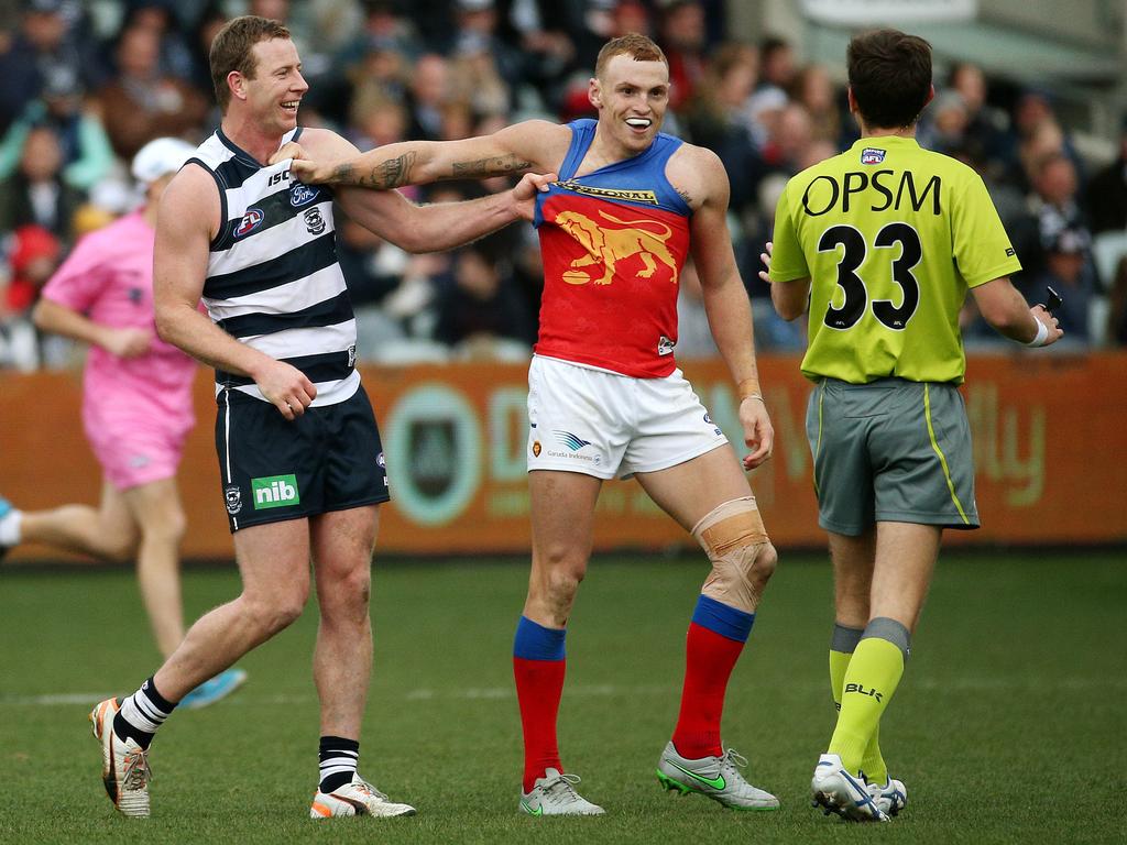 Mitch Robinson says former Geelong star Steve Johnson taunted him about how quickly he talked. Picture: Colleen Petch