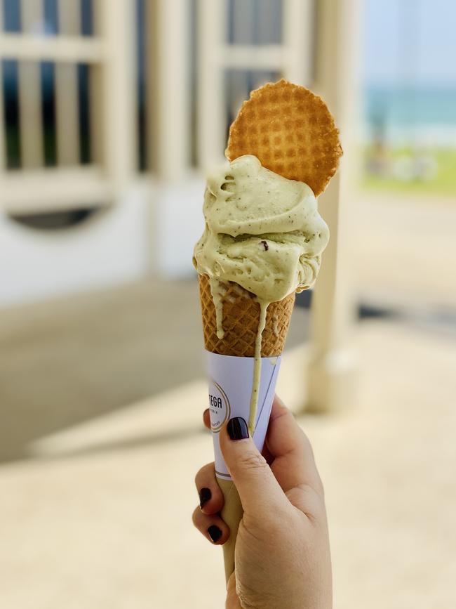 Pistachio ice cream from Bottega Gelateria in Henley Beach. Picture: Jessica Galletly