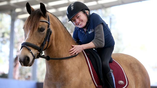 Healesville rider Bridget Murphy, with her pony, Dracmoore Flirtatious, seeks qualification for the Australian Paralympic team for next year’s Tokyo Games. Picture: Andy Rogers