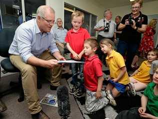 GOOD JOB: Prime Minister Scott Morrison meets with Year 1 students at the Longreach School of Distance Education in Longreach, during a regional tour of Quilpie, in south west Queensland last month. , Monday, August 27, 2018. The Prime Minister. Picture: Alex Ellinghausen