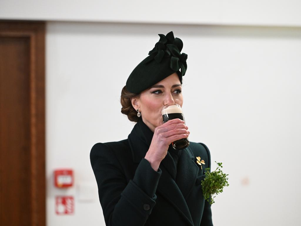 Catherine partakes in the traditional Guinness. Picture: Getty Images