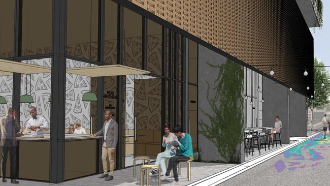 An artist's impression of the ground floor retail offering at InvestLogan's seven-storey office development at 96-98 York St, Beenleigh.