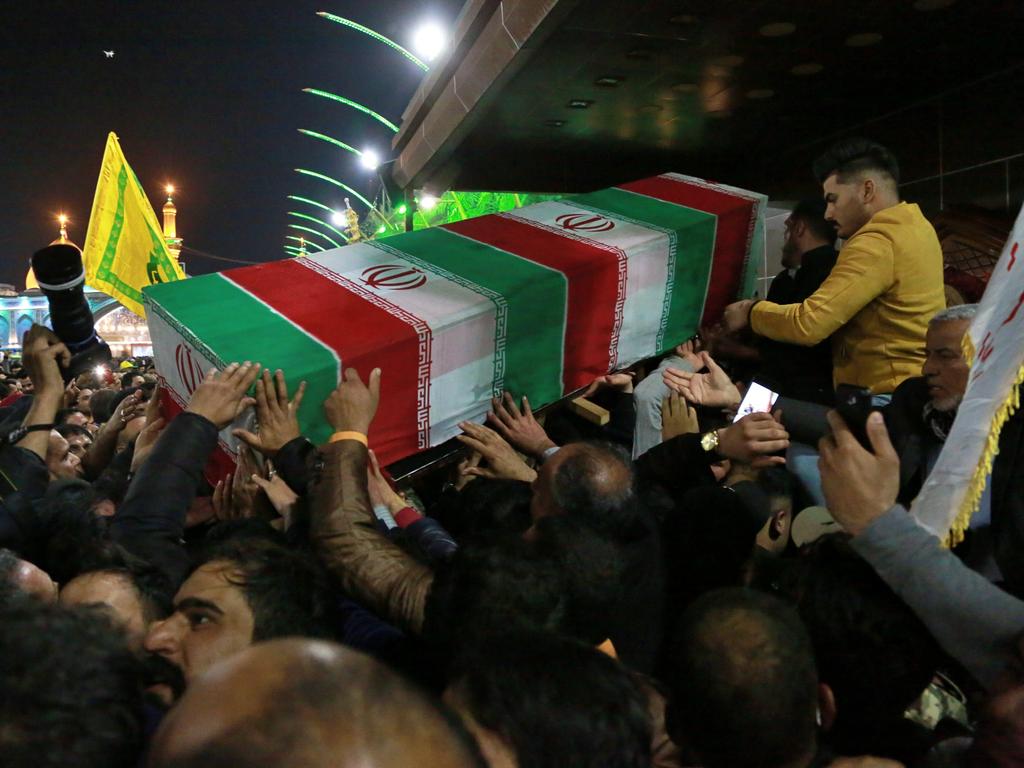 Mourners carry the coffin of Iran's top general Qassem Soleimani during his funeral in Karbala, Iraq. Picture: Khalid Mohammed