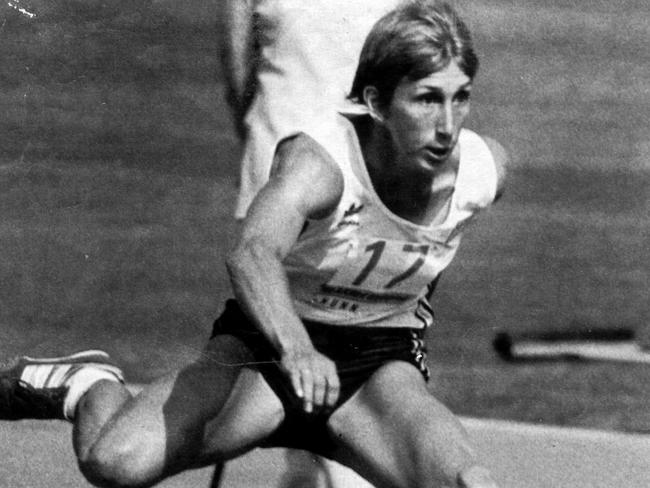 Heptathlete Glynis Nunn in action during the 100m hurdles at the 1984 Olympics in Los Angeles.