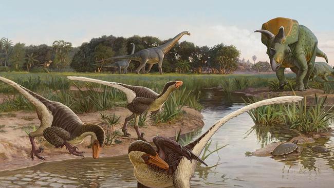 An artist’s impression of the Dineobellators, which lived at the end of the Cretaceous period in New Mexico. Picture: Supplied