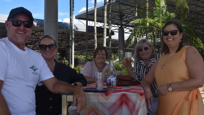 Simon Reeves, Nikki Reeves, Angela Daines, Lauren Daines and Kerrill Flanagan at the Sunshine Coast Races on April 7, 2024.