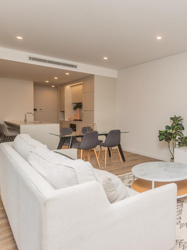 The kitchen and dining areas inside a Navali unit