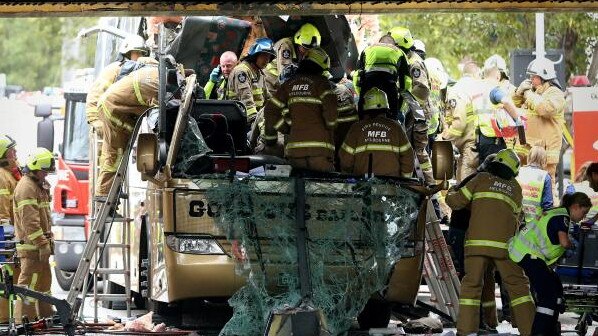 The scene of the Montague St Bridge bus crash.