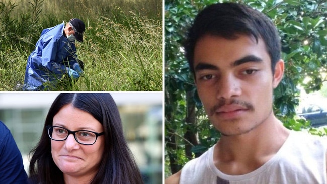 Michael Zanco, right, died after being shot in the head. Top left is a police officer at the Gympie property where Mr Zanco was shot and bottom left is his mother Cara Trinder.