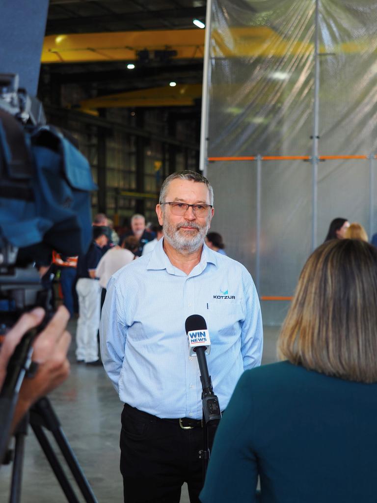 Andrew Kotzur, Kotzur managing director, addresses the media at the opening of the companies new Charlton workshop.