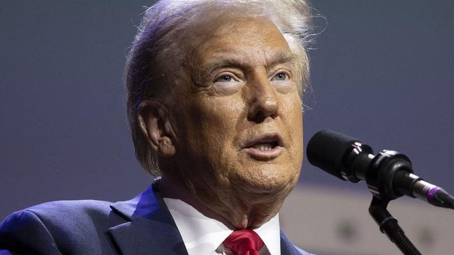 DETROIT, MICHIGAN - OCTOBER 10: Republican presidential nominee, former U.S. President Donald Trump, speaks at the Detroit Economic Club on October 10, 2024 in Detroit, Michigan. Trump is campaigning in Michigan, a key battleground state, ahead of the upcoming presidential election.   Bill Pugliano/Getty Images/AFP (Photo by BILL PUGLIANO / GETTY IMAGES NORTH AMERICA / Getty Images via AFP)