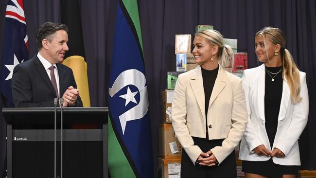 ark Butler launches an influencer-led youth vaping campaign with Zahlia and Shyla Short at Parliament House in Canberra. Picture: NCA NewsWire / Martin Ollman