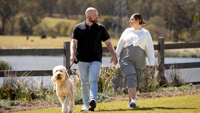 Josh and Stephanie Raish have bought a home off the plans in Appin Grove, Appin, where all 259 lots sold just three months after the developer’s DA was approved. Picture: Julian Andrews