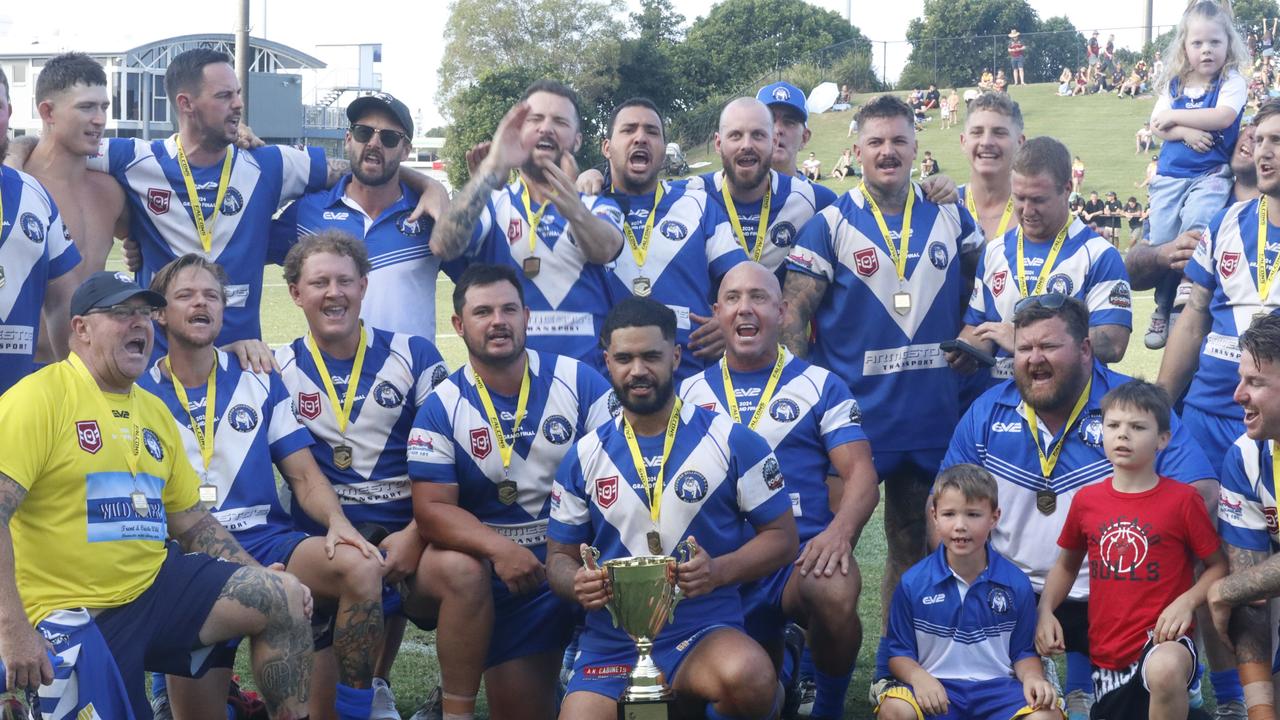 Beerwah Bulldogs celebrate winning the 2024 Sunshine Coast rugby league reserve grade grand final. Picture: Patrick Gillett