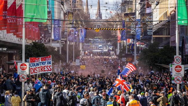 A large crowd gathered for the protest in Melbourne on Saturday. Picture: Mark Stewart