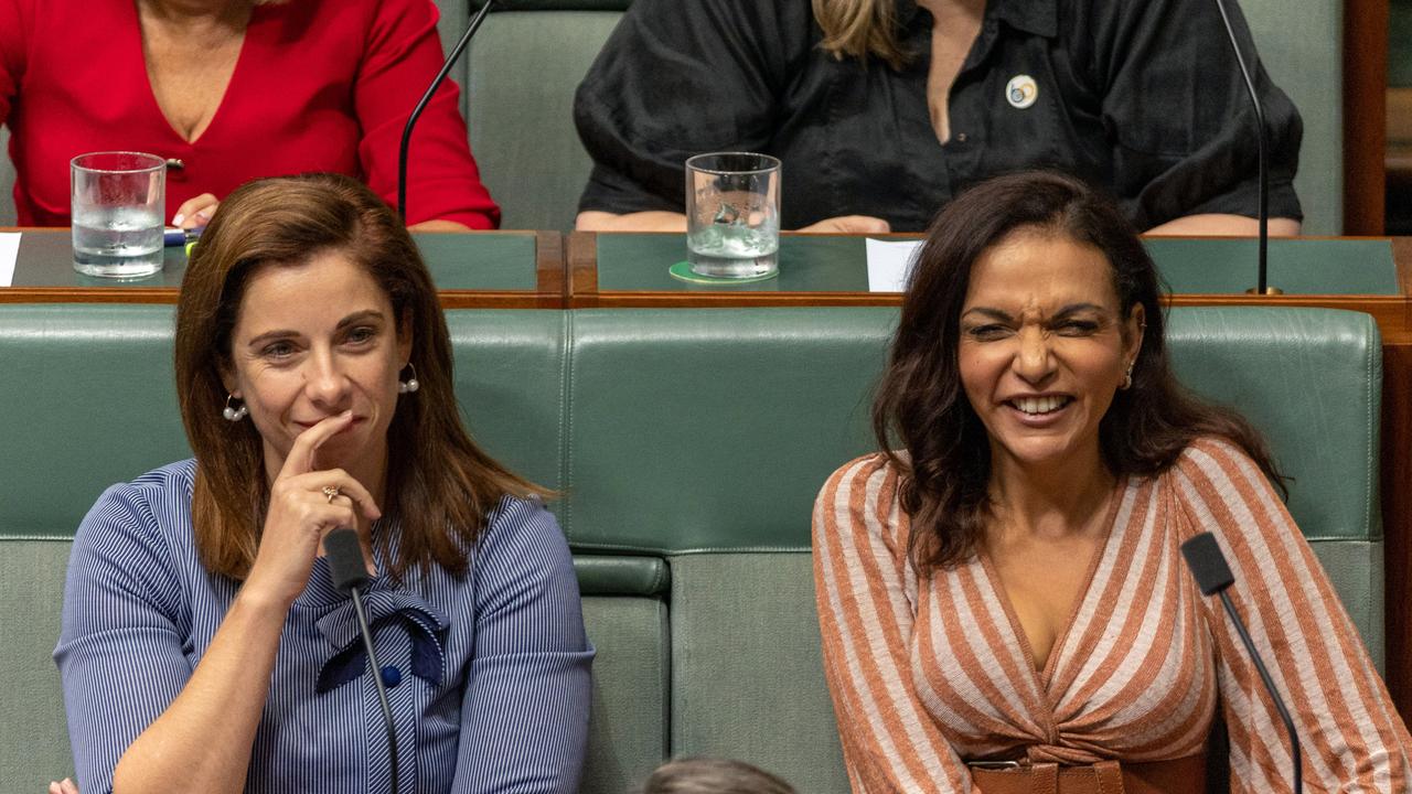 Anne Aly and Anika Wells also enjoyed the comedy from the frontbench. Picture: NCA NewsWire / Gary Ramage