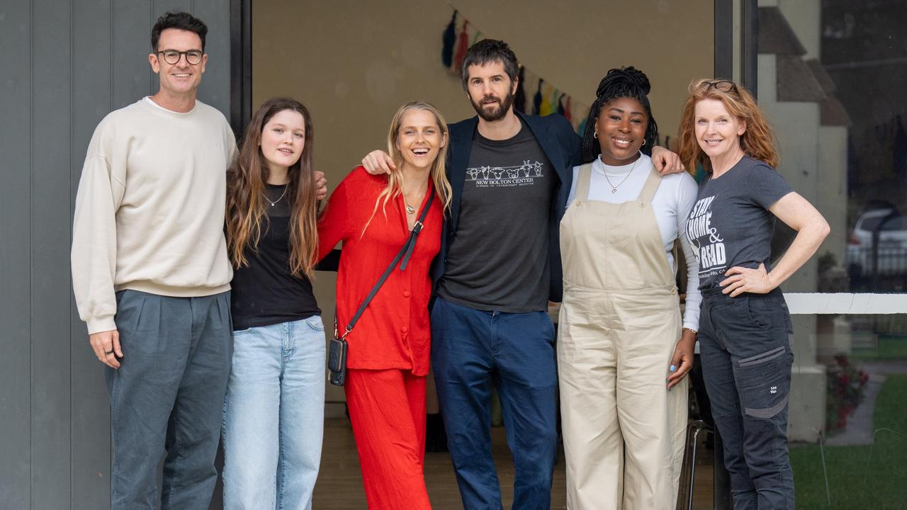 The cast of Mix Tape (from left to right) Ben Lawson, Julia Savage, Teresa Palmer, Jim Sturgess, Chika Ikogwe and Jacqueline McKenzie filmed for 12 days in Sydney and the Southern Highlands. Photo credit BINGE