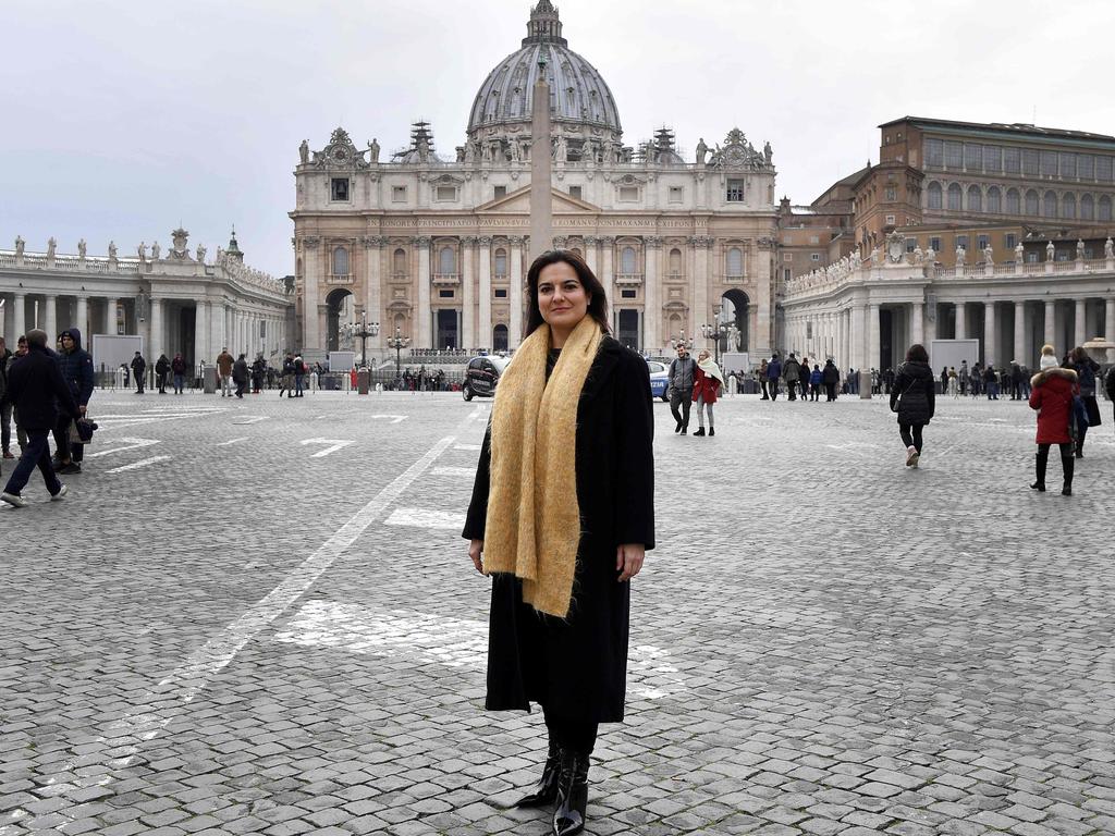 Spanish journalist, Paloma Garcia Ovejero, 42, deputy director spokeswoman at the Holy See Press Office, the first women to ever hold the this position, at St Peter’s square on February 28, 2018 in Vatican City. Picture: AFP