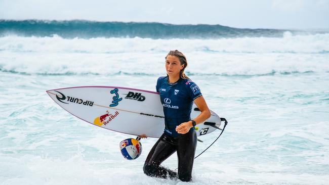 Molly Picklumafter surfing in the Final at the Lexus Pipe Pro. Picture: Tony Heff/World Surf League)