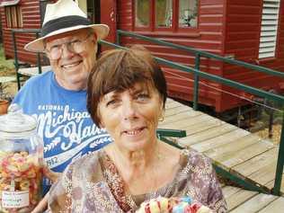 Jerry and Martine Van Walsum of Kalbar Central sell lollies and antiques out of a tram and train car. . Picture: David Nielsen