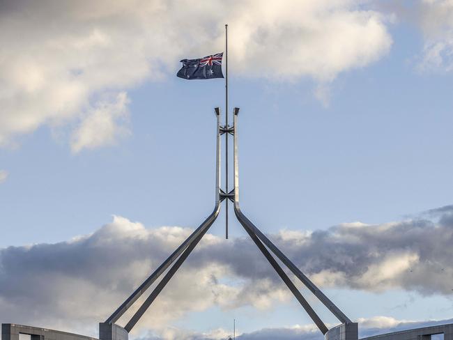 CANBERRA, AUSTRALIA - NewsWire Photos APRIL, 10, 2021: The Australian Federation Guard has fired a 41 gun salute from the forecourt of Parliament House to mark the passing of His Royal Highness The Duke of Edinburgh.Picture: NCA NewsWire/Gary Ramage