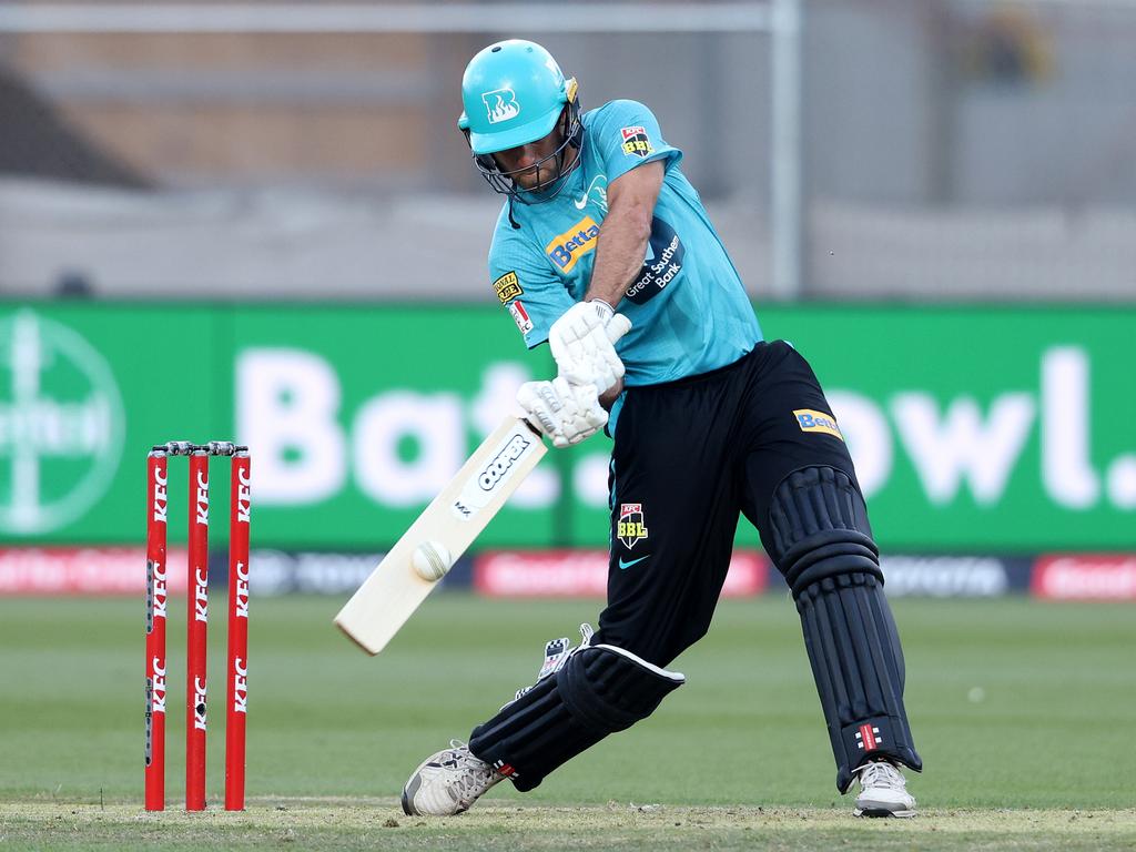 Steve McGiffin of the Heat in action during the Men's Big Bash League match between the Melbourne Renegades and the Brisbane Heat at GMHBA Stadium, on January 6, 2022, in Geelong, Australia. Picture: Jonathan DiMaggio/Getty Images