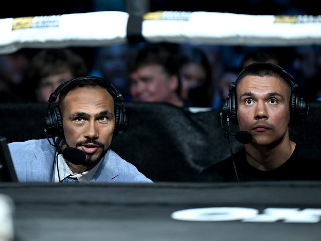 Tim Tszyu and Keith Thurman in commentary. Picture: Scott Davis / Ace Boxing