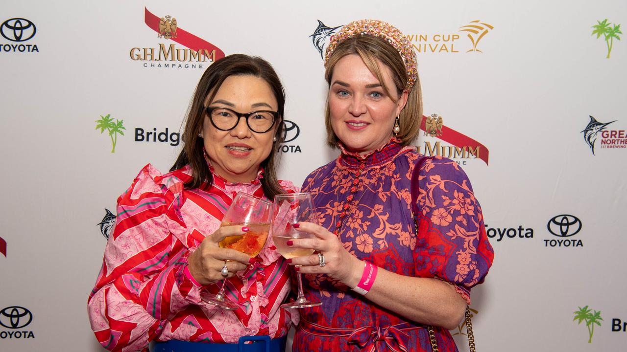 Filomena Mazza and Shellie Lay at the 2024 Darwin Cup Carnival Ladies Day. Picture: Pema Tamang Pakhrin