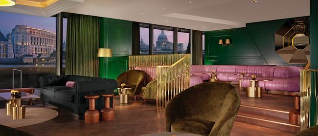 The fetching interior — and incredible view —  at Dandelyan, London.