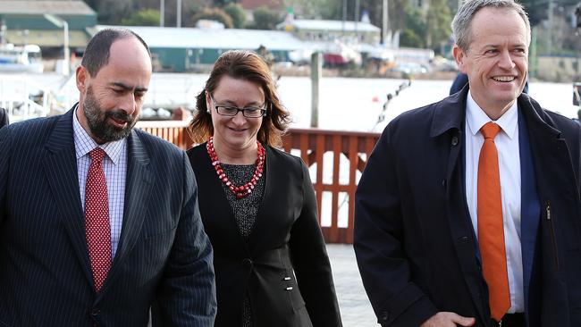 Ross Hart with Braddon MP Justine Keay and Bill Shorten in Launceston.