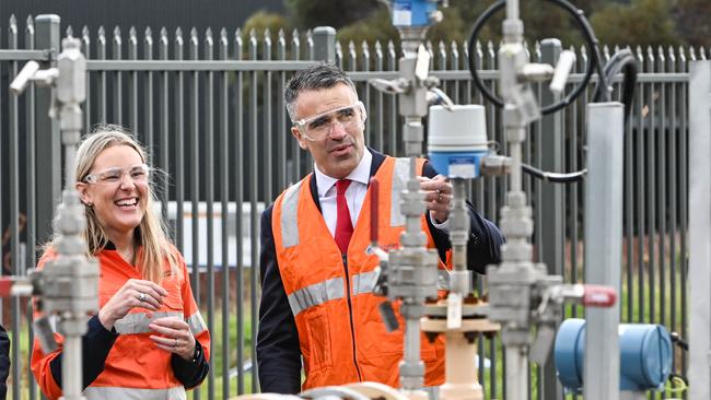 ADELAIDE, AUSTRALIA - NewsWire Photos AUGUST 29, 2022: Australian Gas Strategy and Sustainability EGM Kristin Raman and South Australian Premier Peter Malinauskas at Hydrogen Park SA in the Tonsley Innovation Precinct. Picture: NCA NewsWire / Brenton Edwards