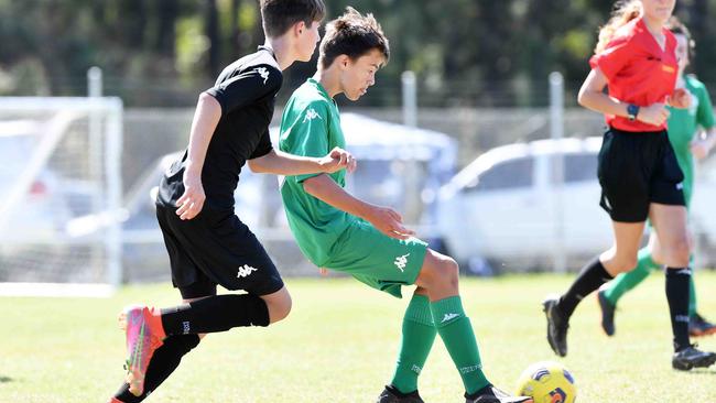 Football Queensland Community Cup carnival, Maroochydore. U13 boys, Sunshine Coast V Metro North. Picture: Patrick Woods.